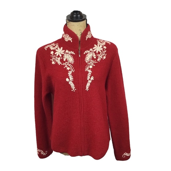 Coldwater Creek 100% Wool Red Embroidered Jacket - Picture 8 of 8